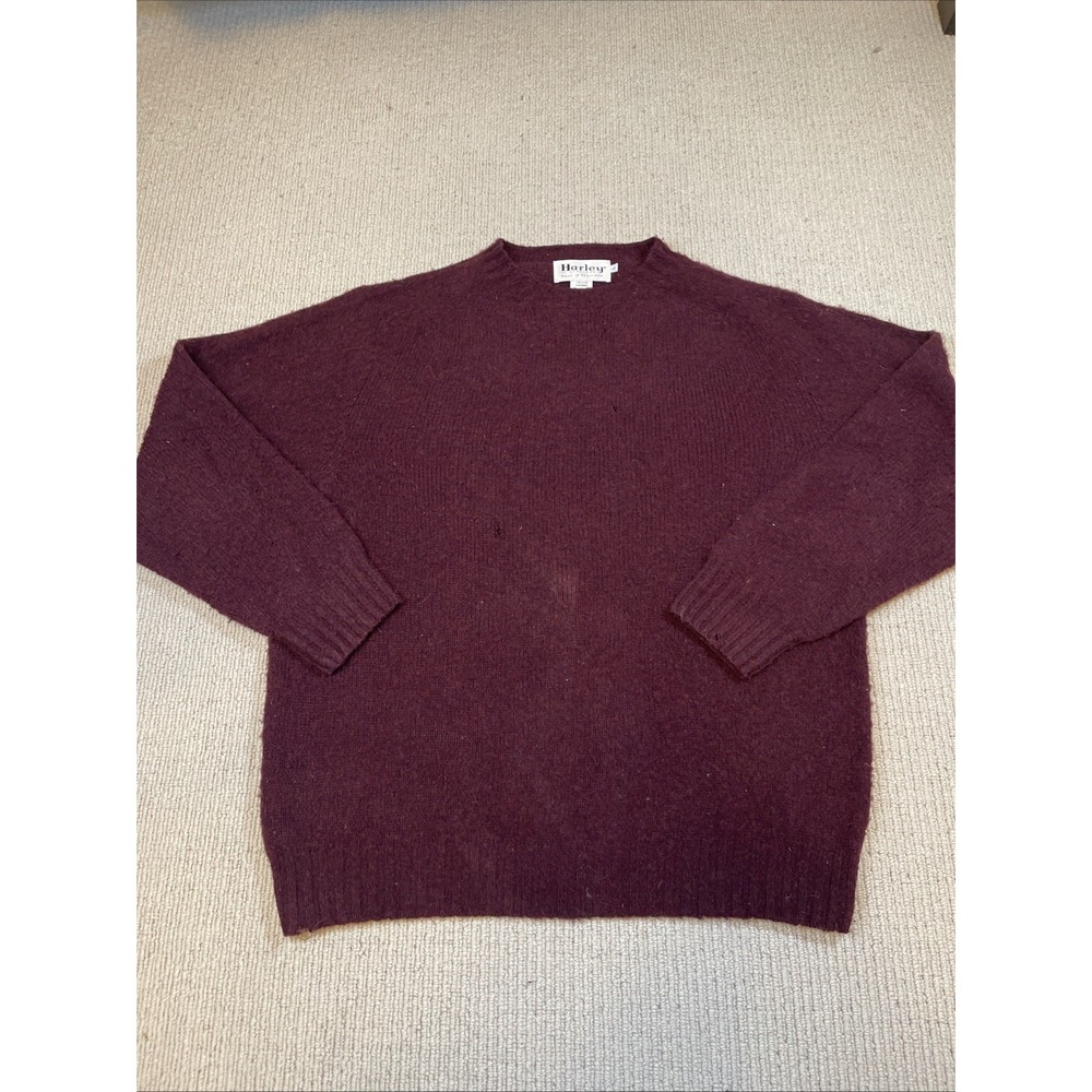 Harley Of Scotland Men's Large 100% Wool Burgundy Crewneck Sweater